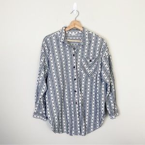 Gray and White Aztec Novelty Cotton Button Up Shirt